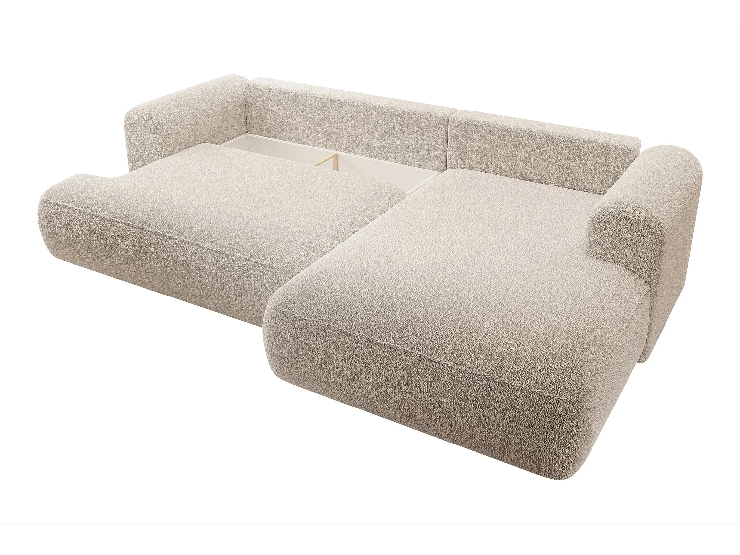 Canapé d'angle - 260 cm - avec fonction de couchage en forme de L - avec coffre - beige boucle - côté droit - OVO