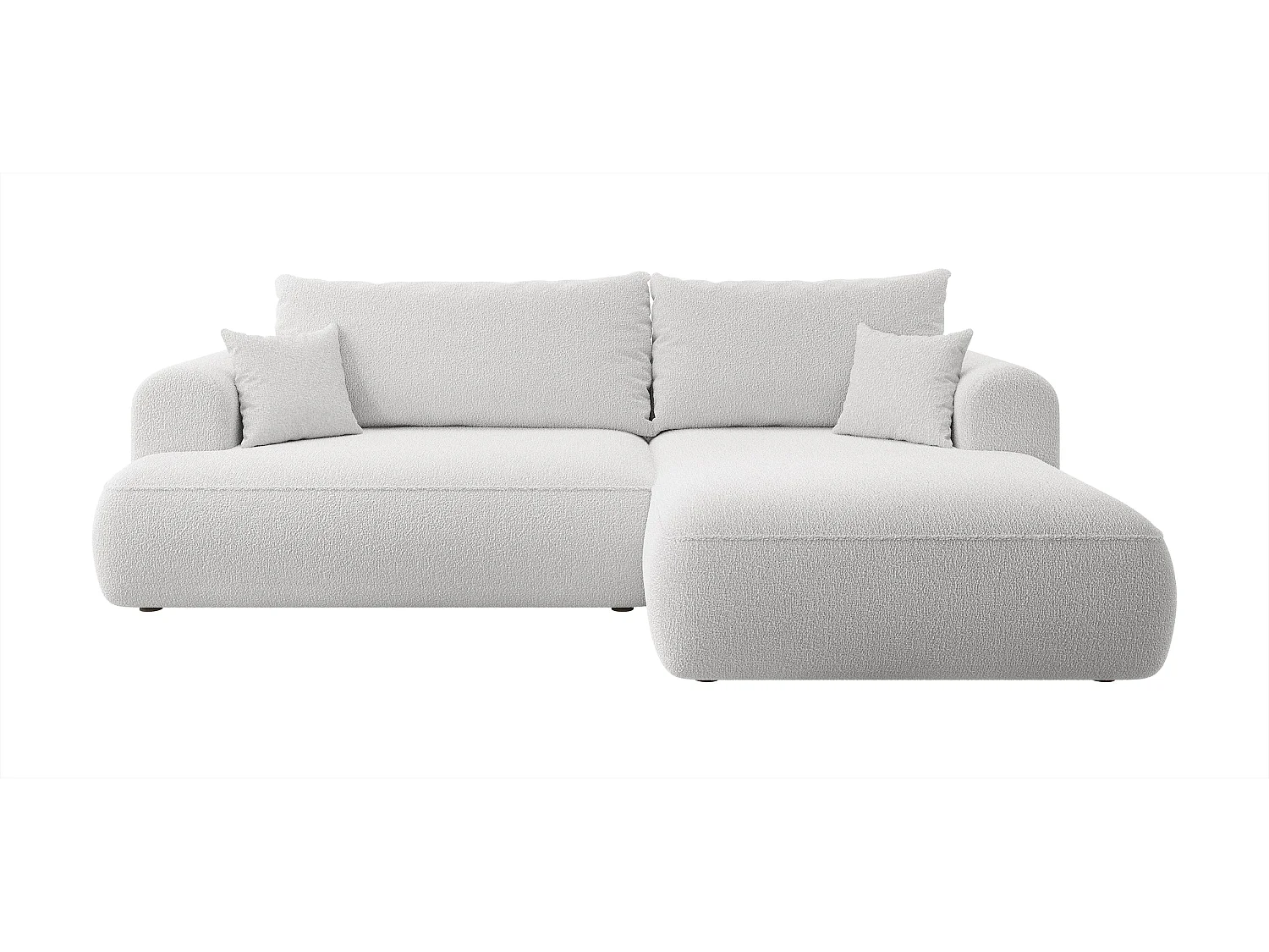 Ecksofa mit Schlaffunktion - Bettkasten - Ottomane rechts - Boucle-Bezug in Grau - OVO