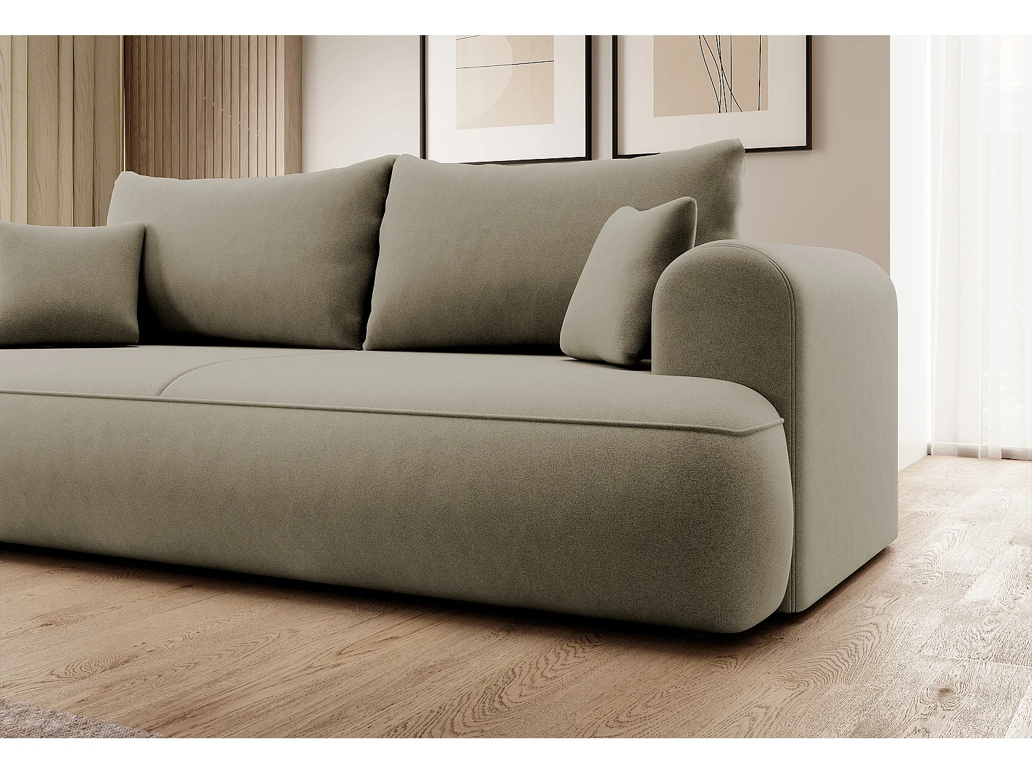 Canapé convertible - 3 places - avec coffre - beige velours - OVO