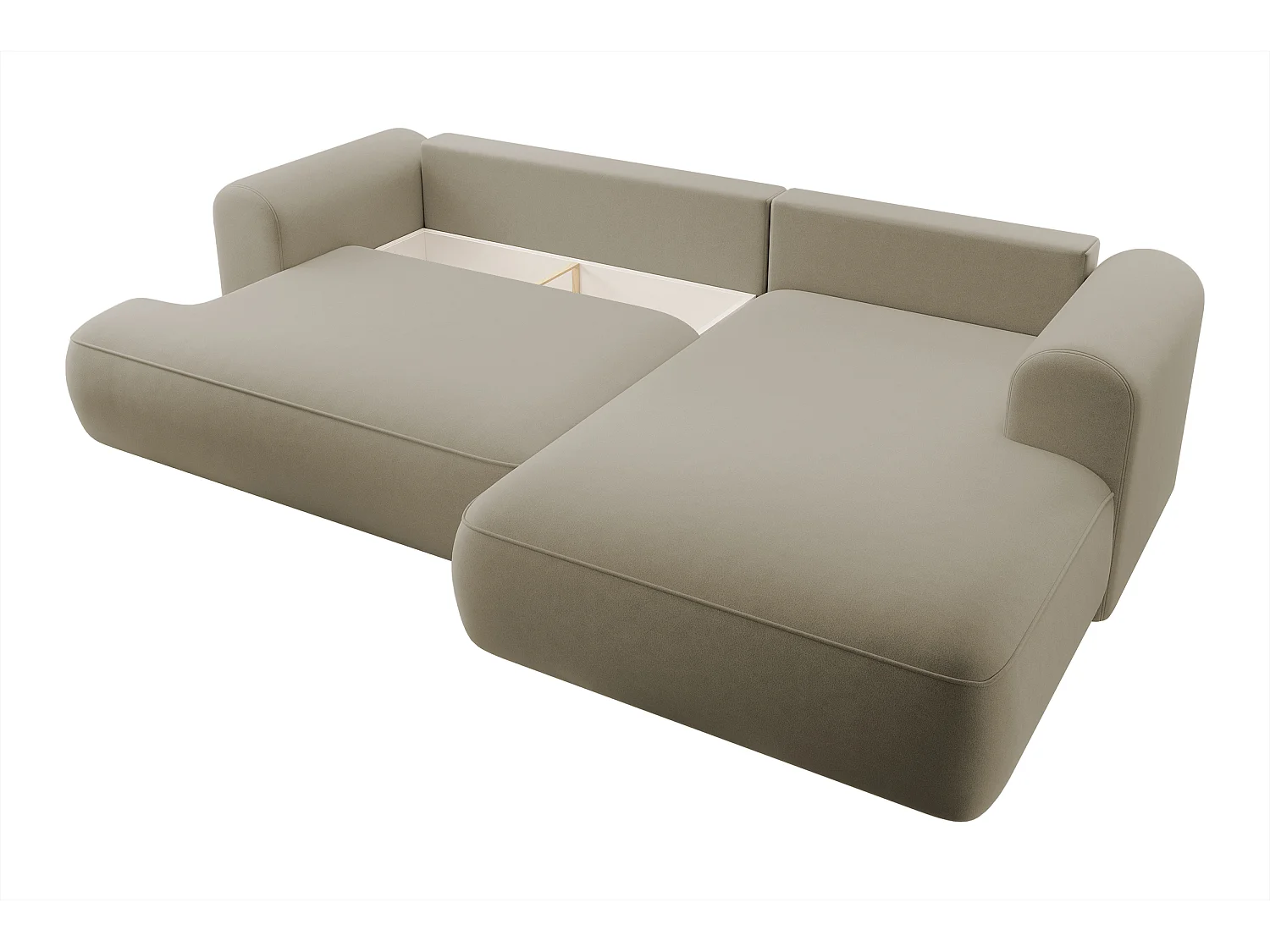 Canapé d'angle - 260 cm - avec fonction de couchage en forme de L - avec coffre - beige velours - côté droit - OVO