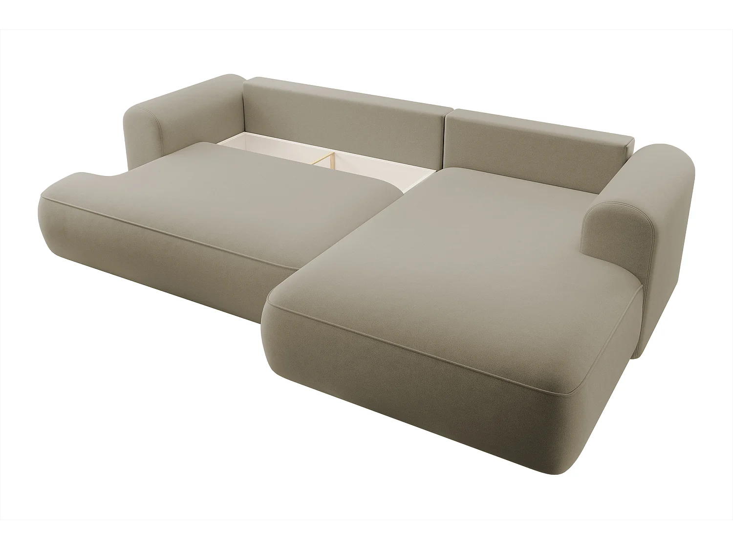 Canapé d'angle - 260 cm - avec fonction de couchage en forme de L - avec coffre - beige velours - côté droit - OVO
