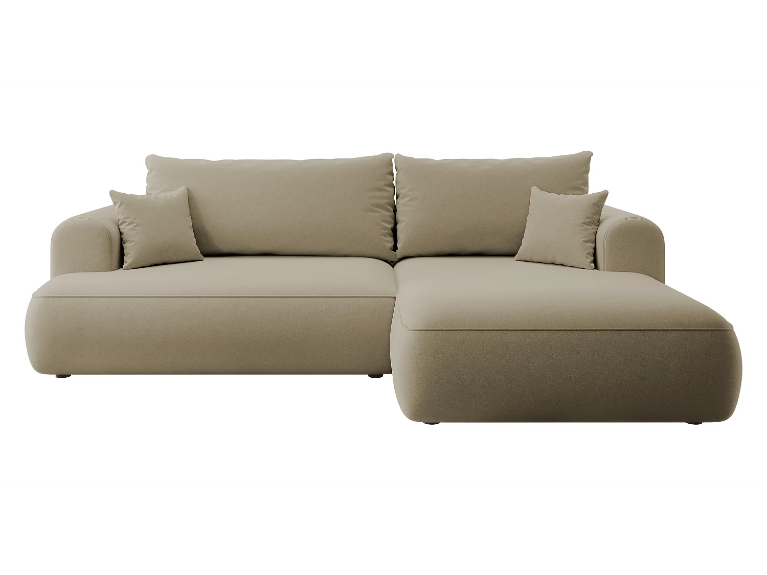 Ecksofa mit Schlaffunktion - Bettkasten - Ottomane rechts - Easy-Clean-Veloursbezug in Beige - OVO