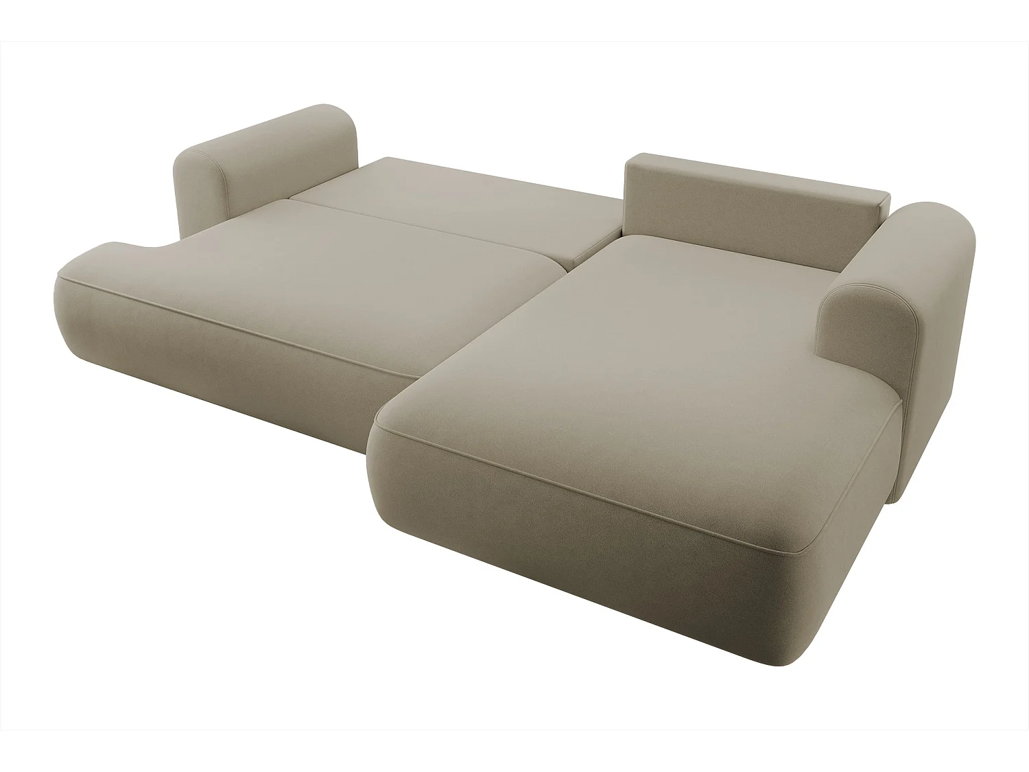Ecksofa mit Schlaffunktion - Bettkasten - Ottomane rechts - Easy-Clean-Veloursbezug in Beige - OVO