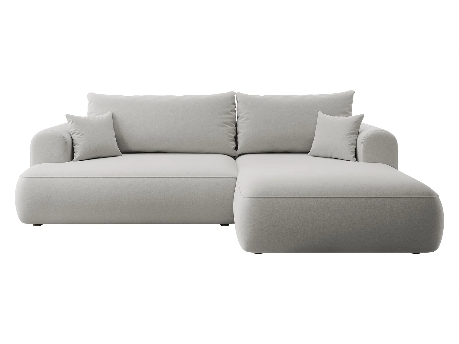 Ecksofa mit Schlaffunktion - Bettkasten - Ottomane rechts - Easy-Clean-Veloursbezug in Grau - OVO