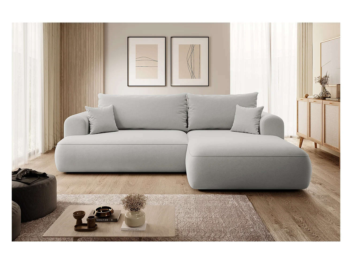 Canapé d'angle - 260 cm - avec fonction de couchage en forme de L - avec coffre - gris velours - côté droit - OVO