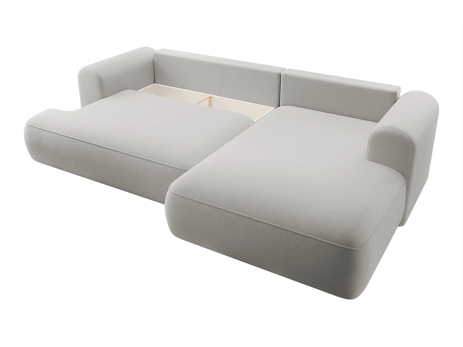 Ecksofa mit Schlaffunktion - Bettkasten - Ottomane rechts - Easy-Clean-Veloursbezug in Grau - OVO
