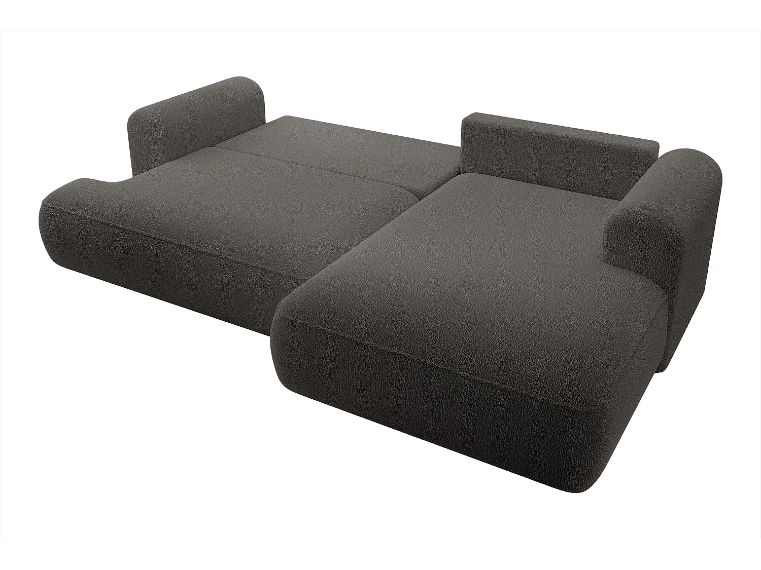 Hoekbank - 260 cm - met L-vormige slaapfunctie - met opbergruimte - crème boucle - rechterkant - OVO