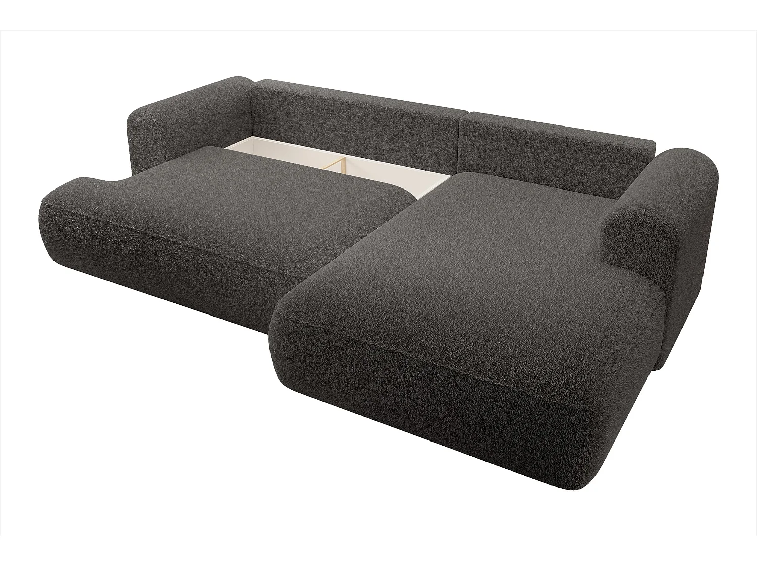 Hoekbank - 260 cm - met L-vormige slaapfunctie - met opbergruimte - crème boucle - rechterkant - OVO
