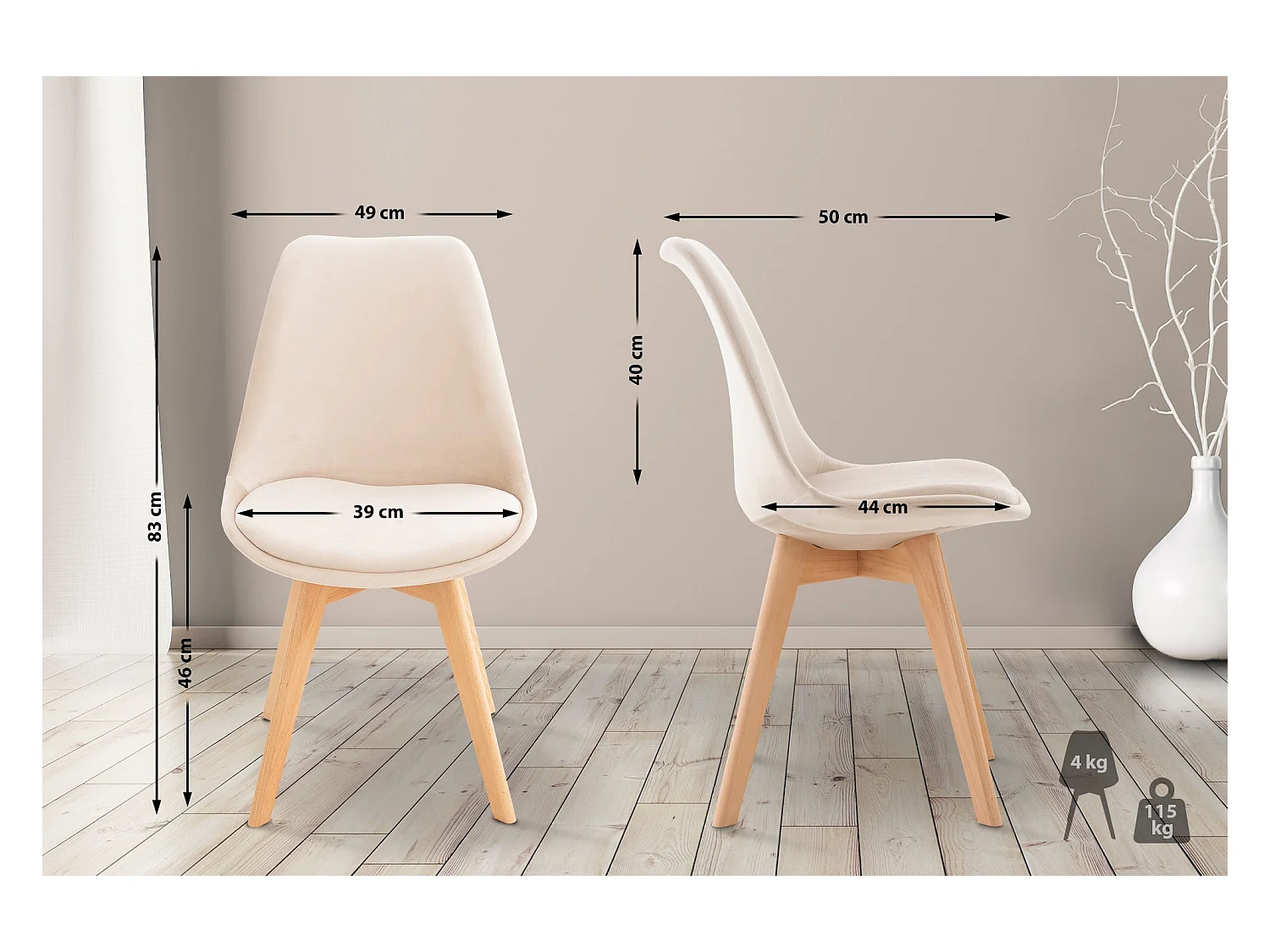 chaise salle à manger - Velours - Beige - Linares