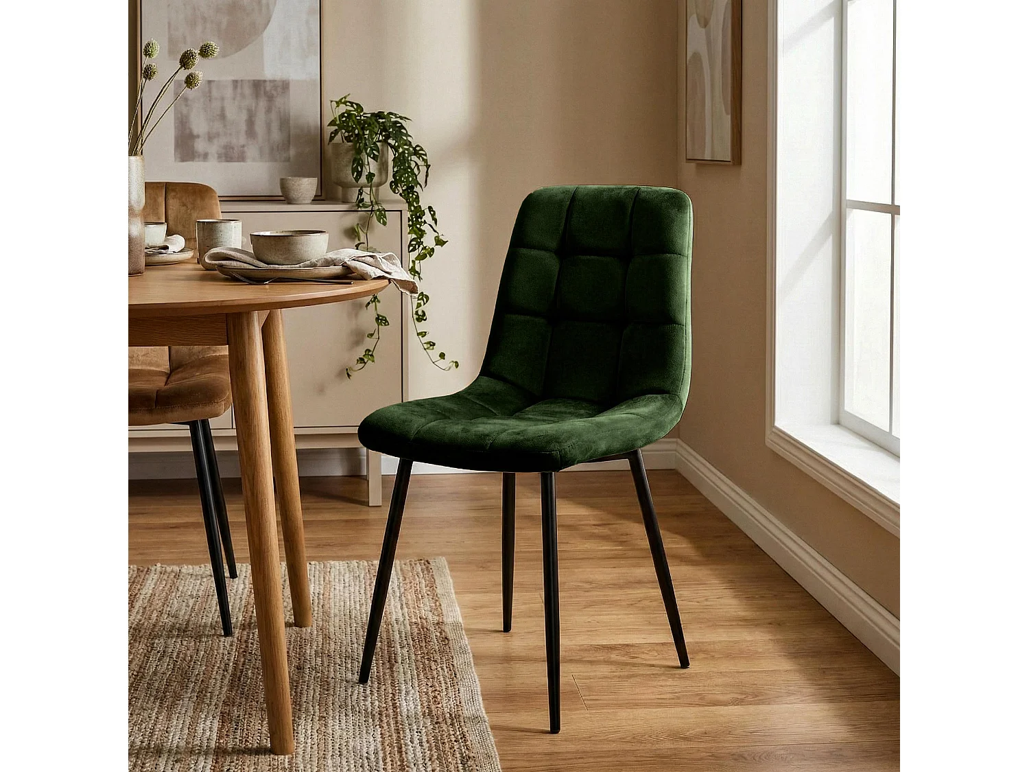 chaise salle à manger - Velours & Blanc - Vert - Antibes