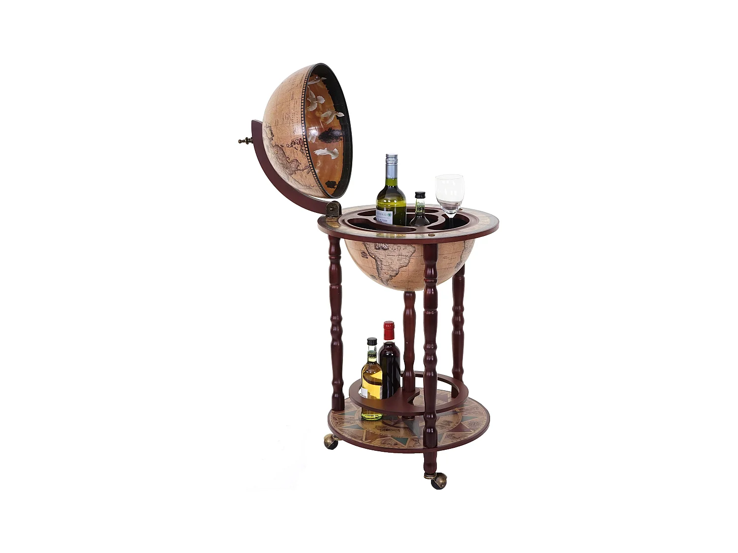 Bar de salon Globe MCW-D83 roulant,  marron
