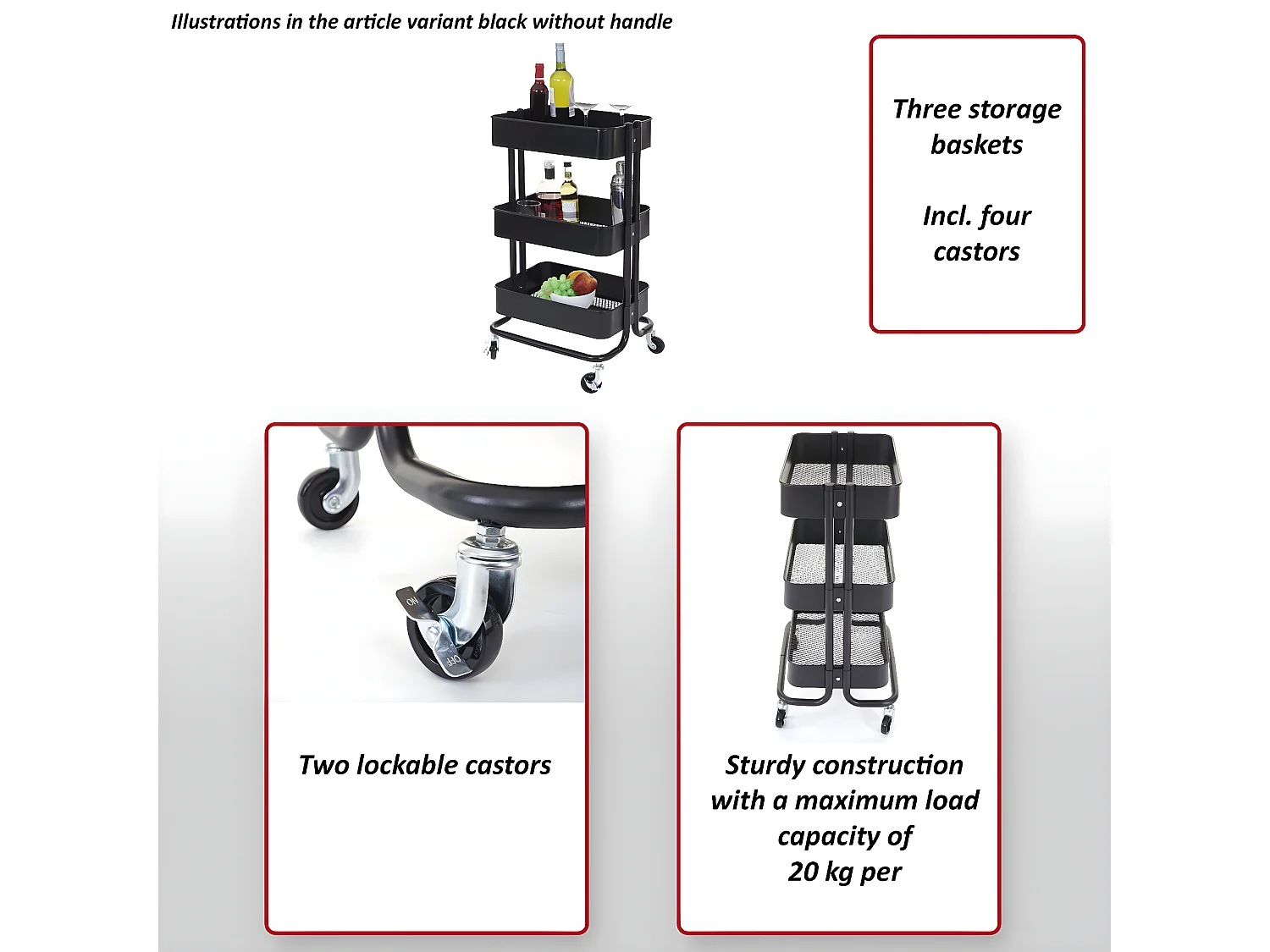 Carrello da portata cucina MCW-C64 metallo 37x44x79cm nero