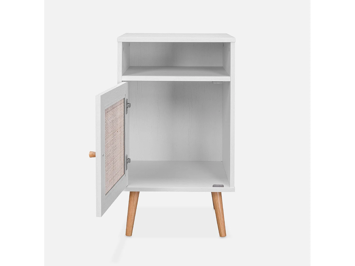 Mesita de noche escandinava con efecto madera y caña, set de 2 blanco