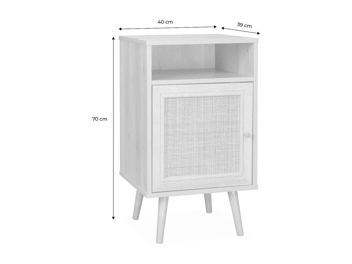 Mesita de noche escandinava con efecto madera y caña, set de 2 blanco