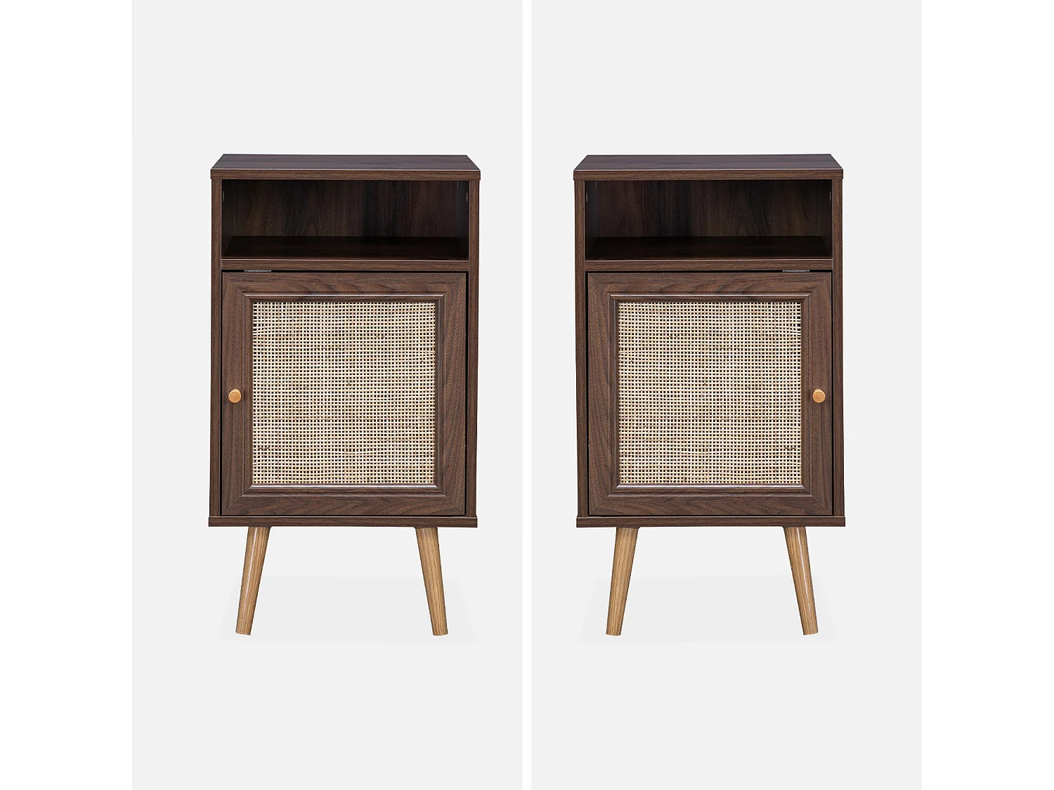 Mesita de noche escandinava con efecto madera y caña, set de 2 madera