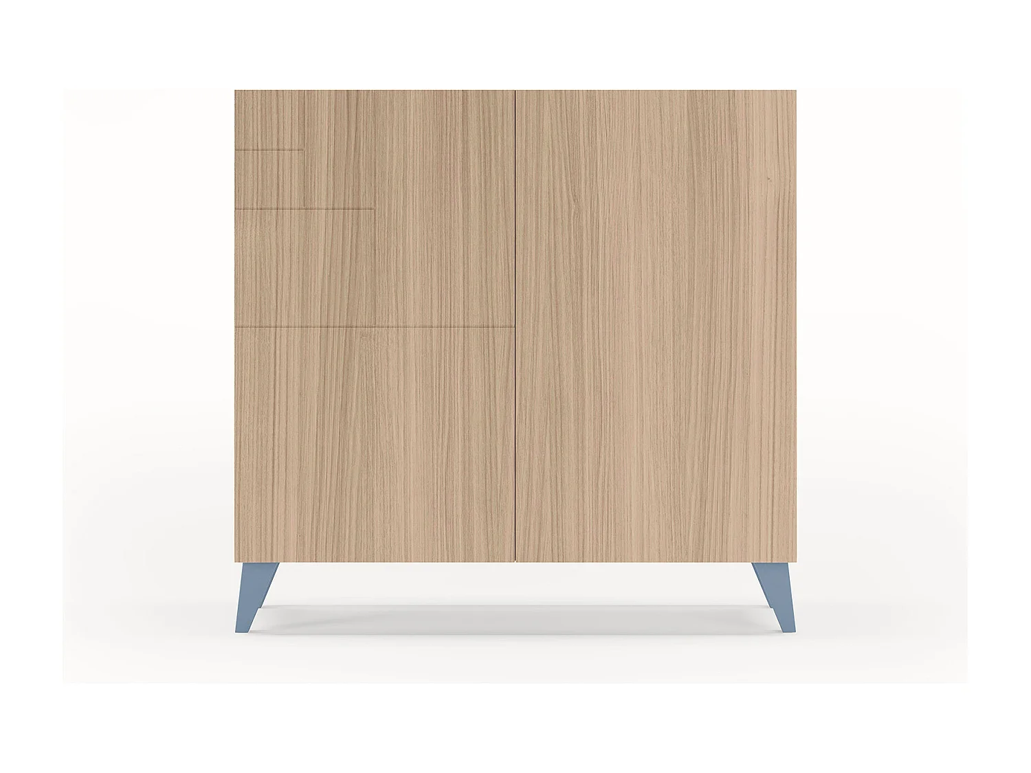 Mueble zapatero almacenaje - A87cm x L90cm x F27cm nogal claro patas azul - Bergen