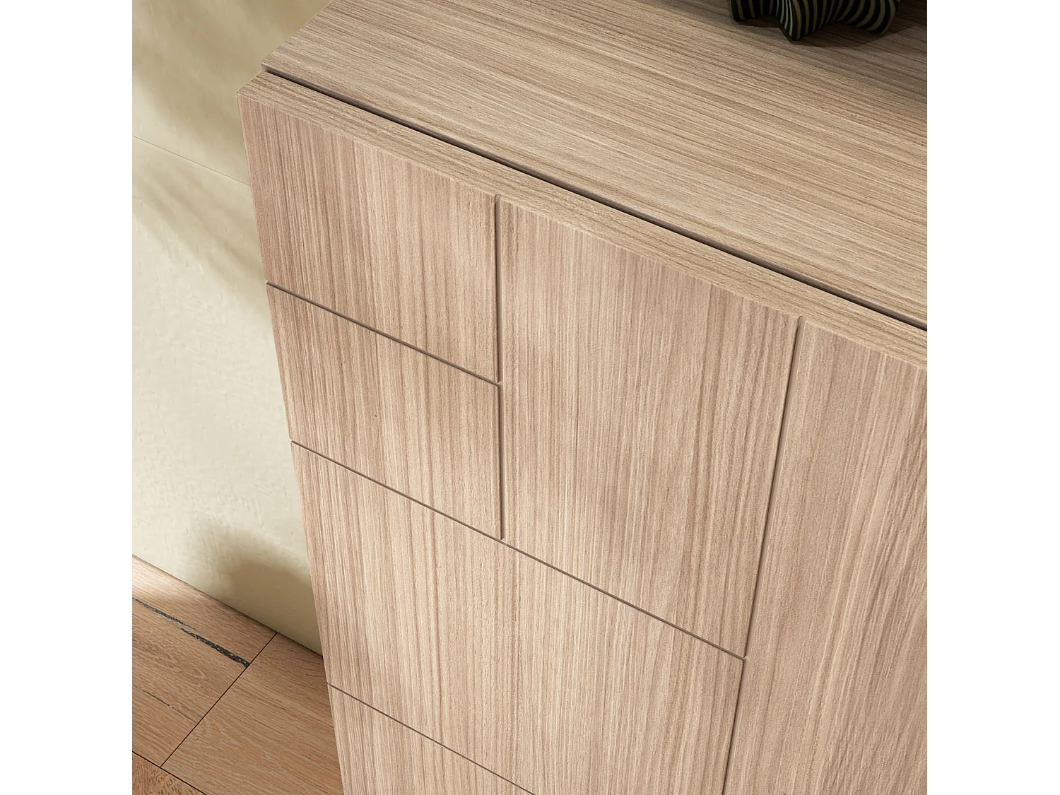 Mueble zapatero almacenaje - A87cm x L90cm x F27cm nogal claro patas azul - Bergen