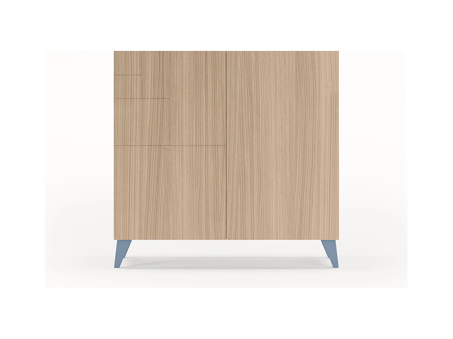 Meuble à chaussures/rangement - H87cm x L90cm x P27cm noyer clair pieds bleu - Bergen