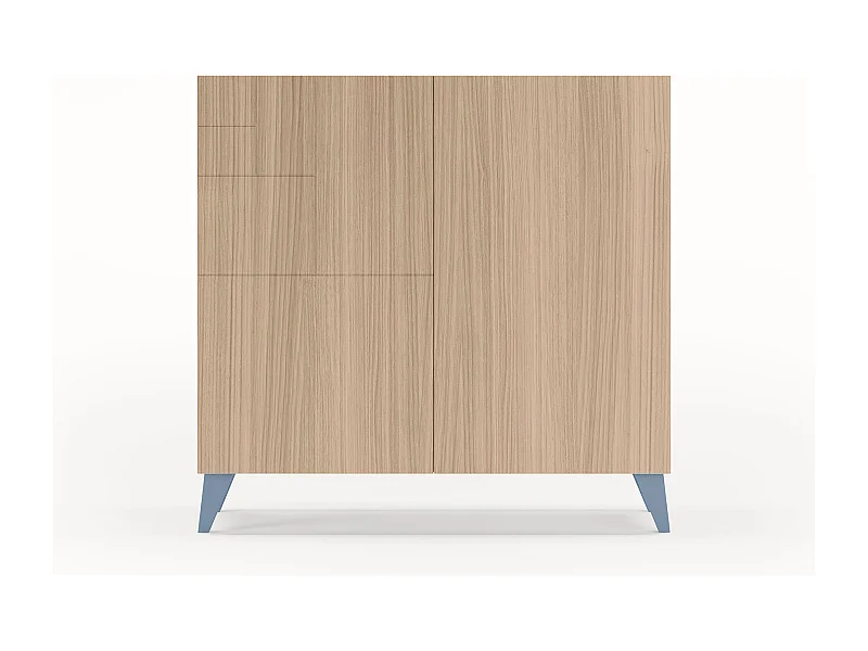 Sapateiro/Móvel organização - H87cm x L90cm x P27cm nogueira clara pernas azul - Bergen