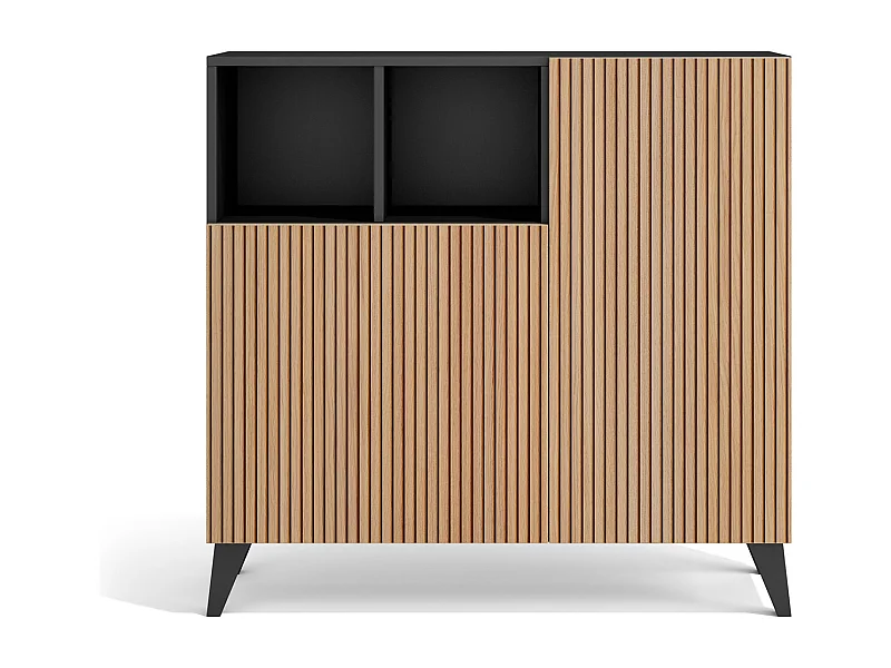 Sapateiro/Móvel organização - H87cm x L90cm x P27cm cinza grafite portas impression serrado - Moss