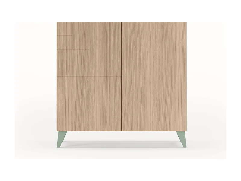 Mueble zapatero almacenaje - A87cm x L90cm x F27cm nogal claro patas verde - Bergen