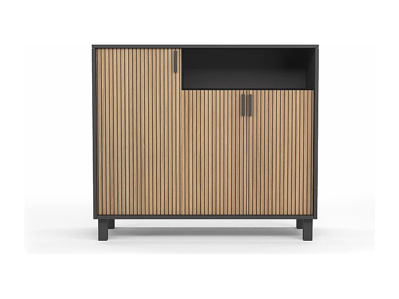 Sapateiro/Móvel organização - H86cm x L100cm x P37cm cinza grafite portas impression serrado - Gotemburgo