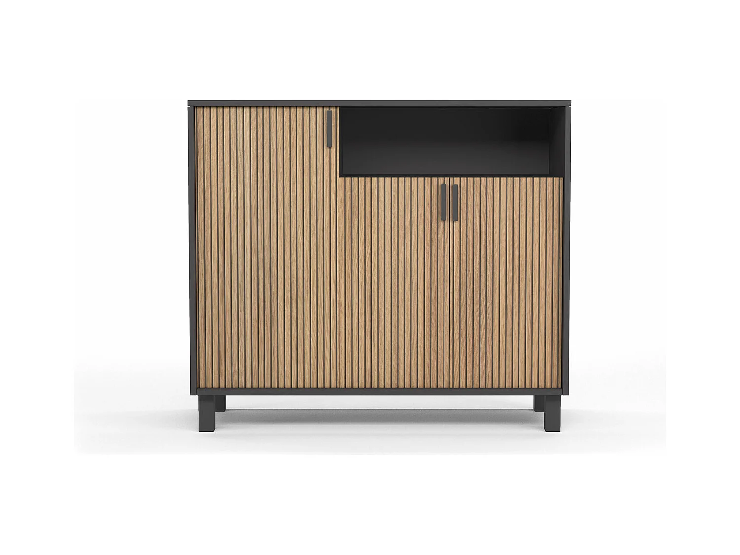Mueble zapatero almacenaje - A86cm x L100cm x F37cm gris grafito puertas impresión vallado - Gotemburgo