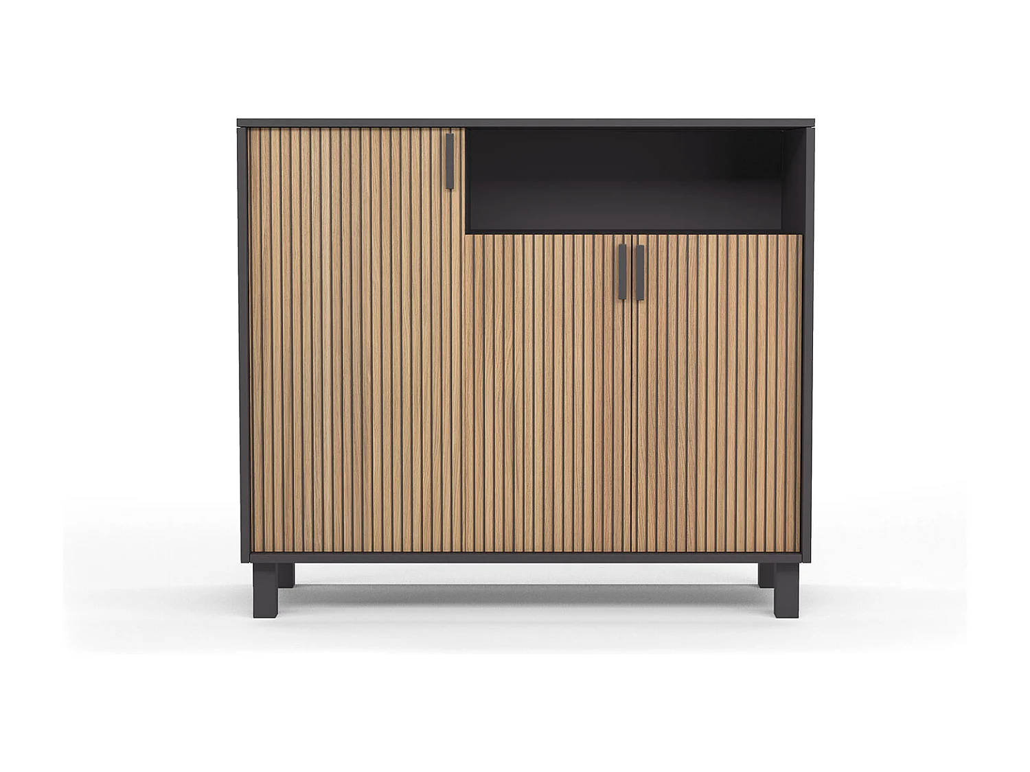 Mueble zapatero almacenaje - A86cm x L100cm x F37cm gris grafito puertas impresión vallado - Gotemburgo