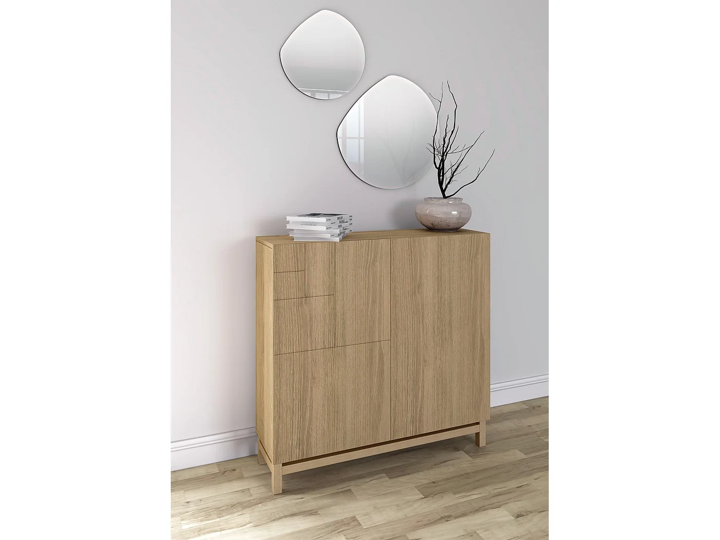 Mueble zapatero almacenaje - A90cm x L90cm x F27cm roble dorado - Copenhague