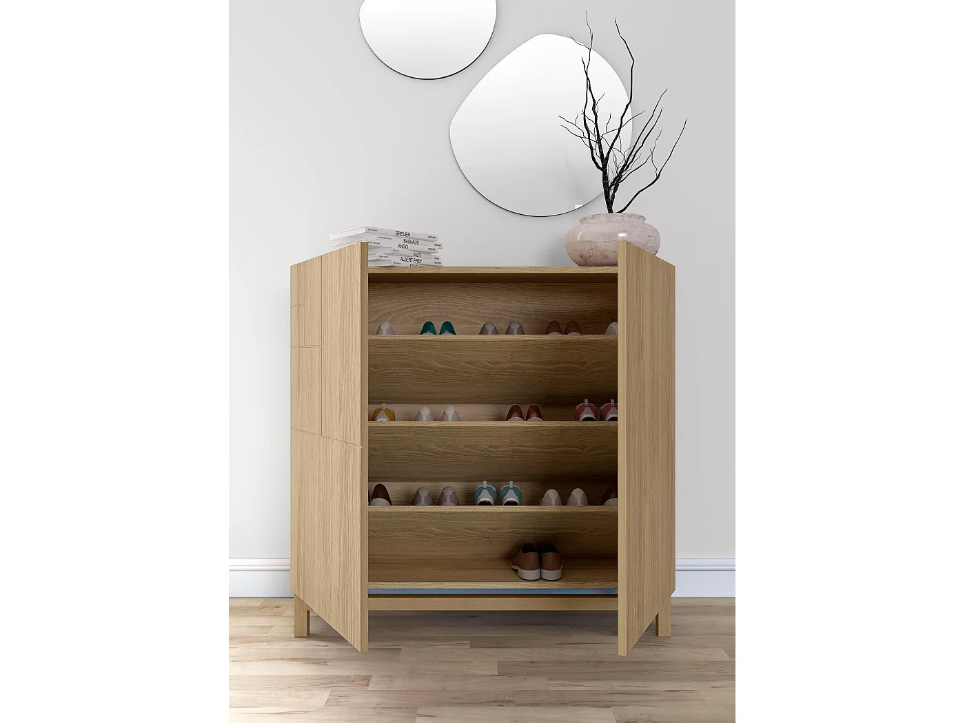 Sapateiro/Móvel organização - H90cm x L90cm x P27cm carvalho dourado - Copenhague