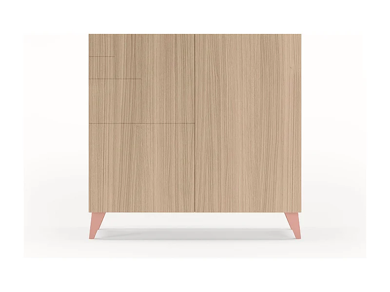 Meuble à chaussures/rangement - H87cm x L90cm x P27cm noyer clair pieds rose - Bergen