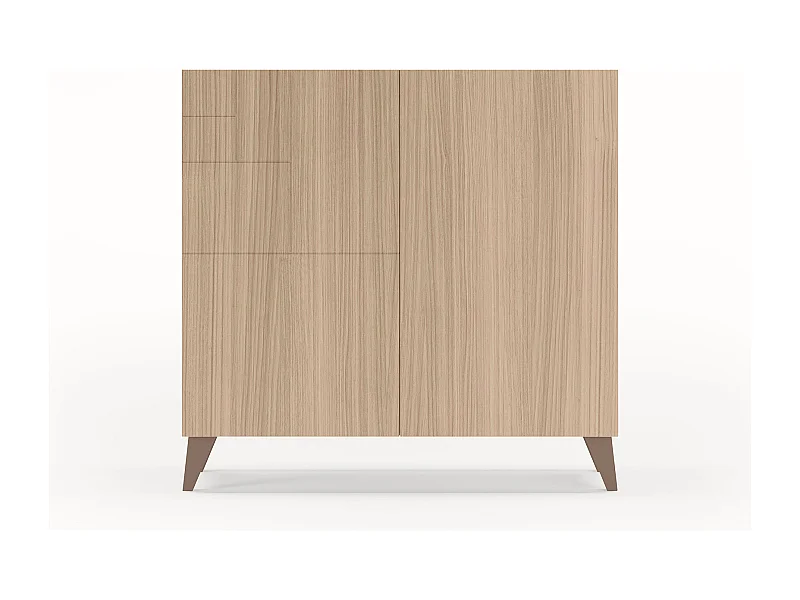 Meuble à chaussures/rangement - H87cm x L90cm x P27cm noyer clair pieds moka - Bergen