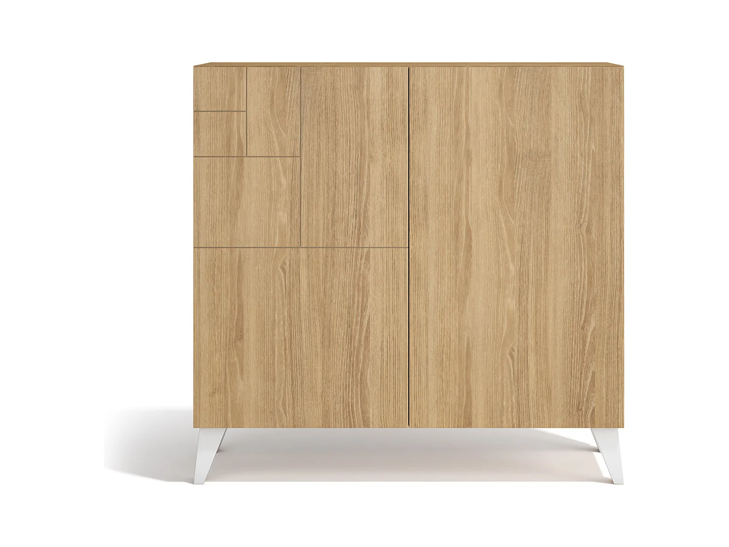 Meuble à chaussures/rangement - H87cm x L90cm x P27cm chêne dore pieds blanc – Bergen