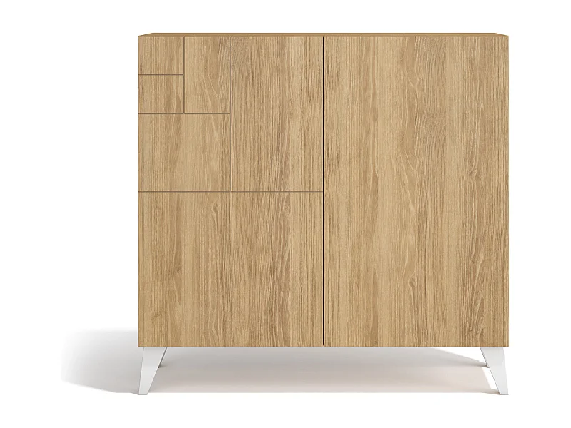 Sapateiro/Móvel organização - H87cm x L90cm x P27cm chêne dore pernas branco – Bergen