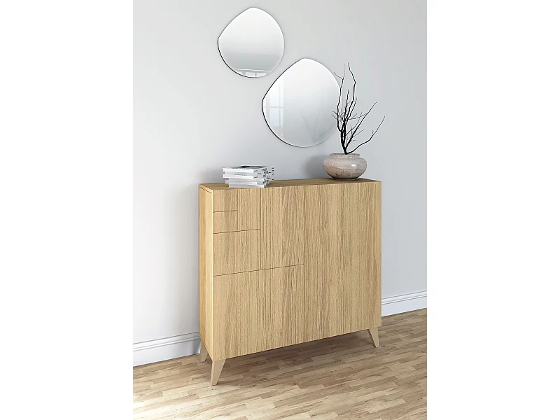 Sapateiro/Móvel organização - H87cm x L90cm x P27cm chêne dore – Bergen