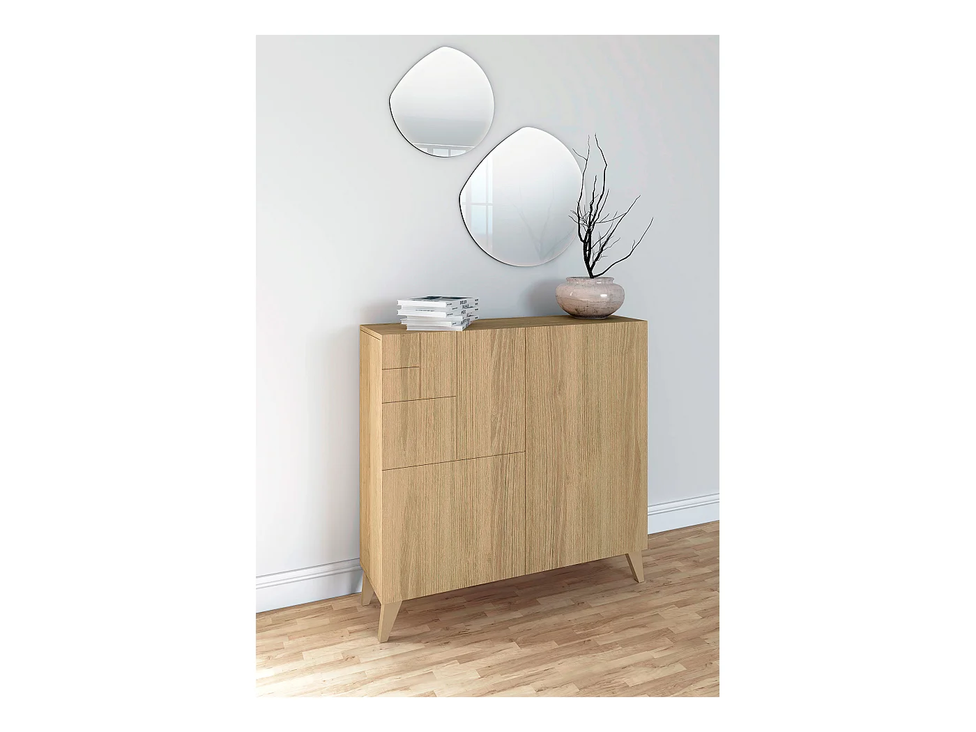 Sapateiro/Móvel organização - H87cm x L90cm x P27cm chêne dore – Bergen