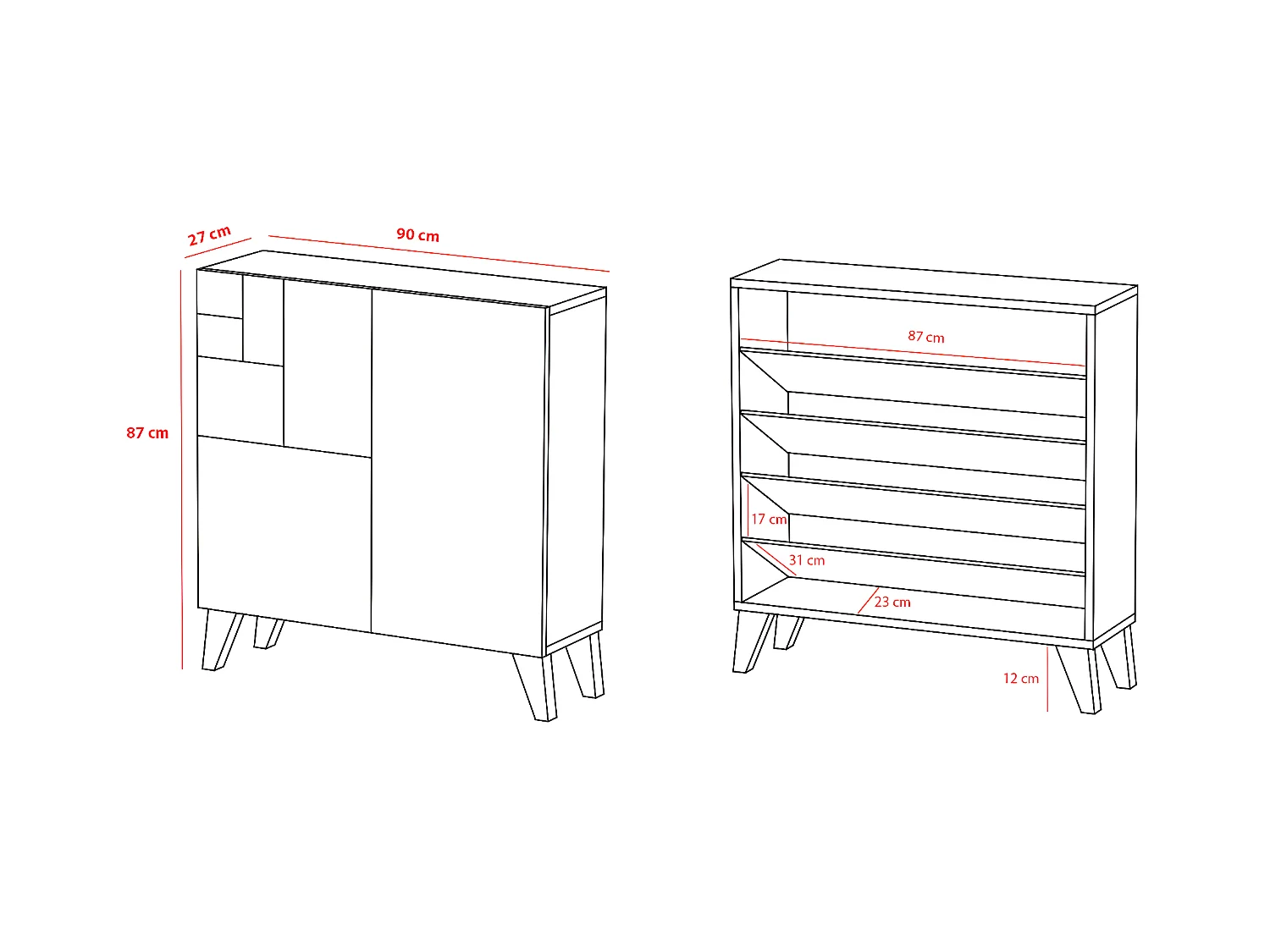 Sapateiro/Móvel organização - H87cm x L90cm x P27cm chêne dore – Bergen
