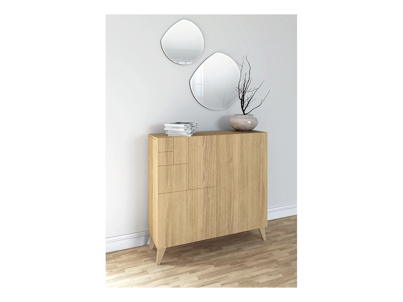 Meuble à chaussures/rangement - H87cm x L90cm x P27cm chêne dore – Bergen
