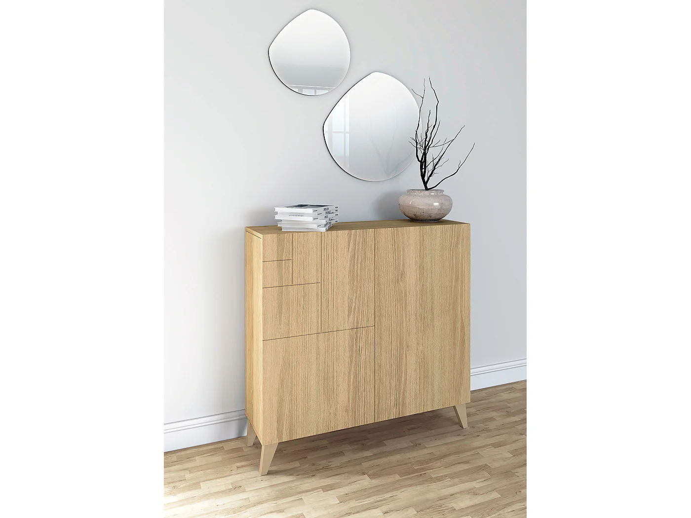 Sapateiro/Móvel organização - H87cm x L90cm x P27cm chêne dore – Bergen