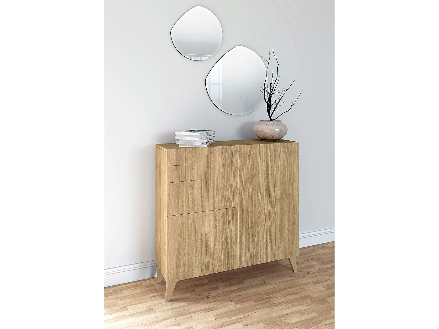 Sapateiro/Móvel organização - H87cm x L90cm x P27cm chêne dore – Bergen