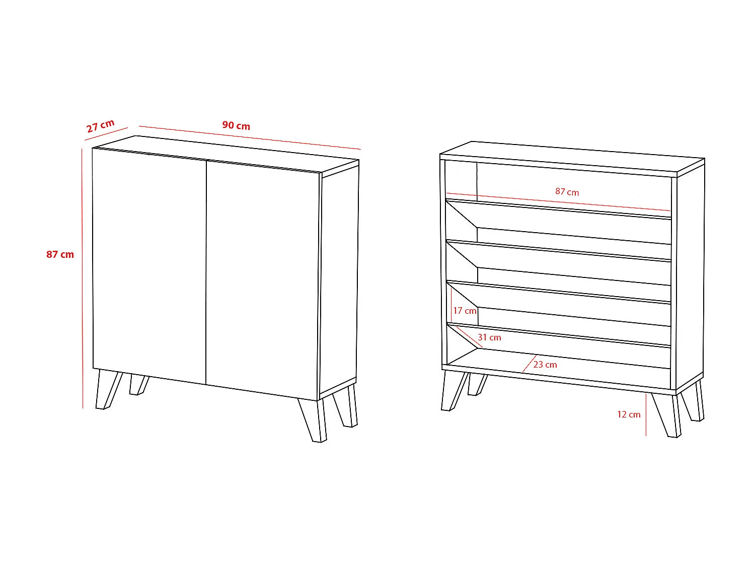 Sapateiro/Móvel organização - H87cm x L90cm x P27cm chêne portas impression serrado - Sunne