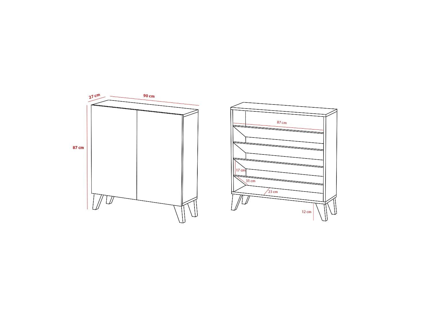 Meuble à chaussures/rangement - H87cm x L90cm x P27cm chêne portes impression lattes - Sunne
