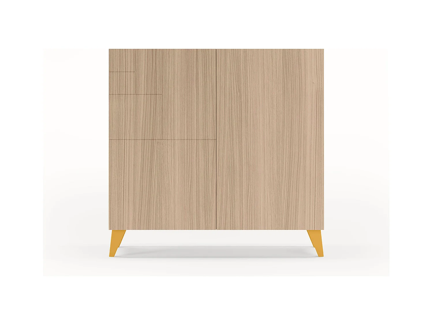 Meuble à chaussures/rangement - H87cm x L90cm x P27cm noyer clair pieds moutarde - Bergen