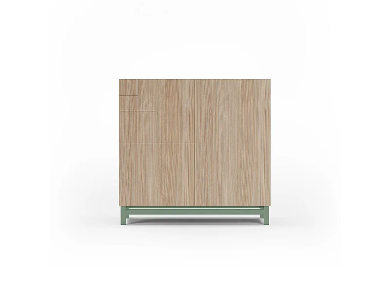 Meuble à chaussures/rangement - H90cm x L90cm x P27cm noyer clair pieds vert - Copenhague