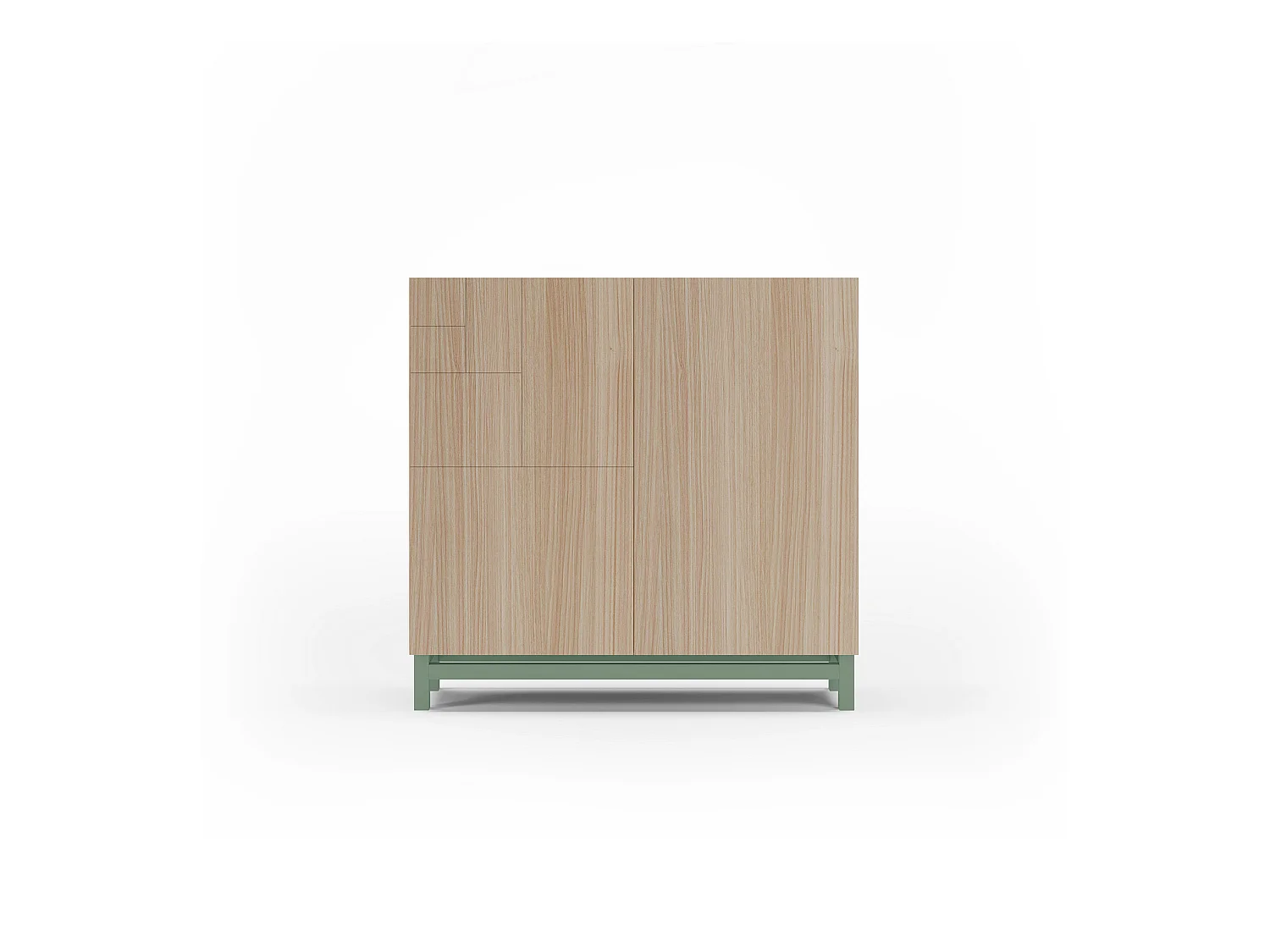 Meuble à chaussures/rangement - H90cm x L90cm x P27cm noyer clair pieds vert - Copenhague