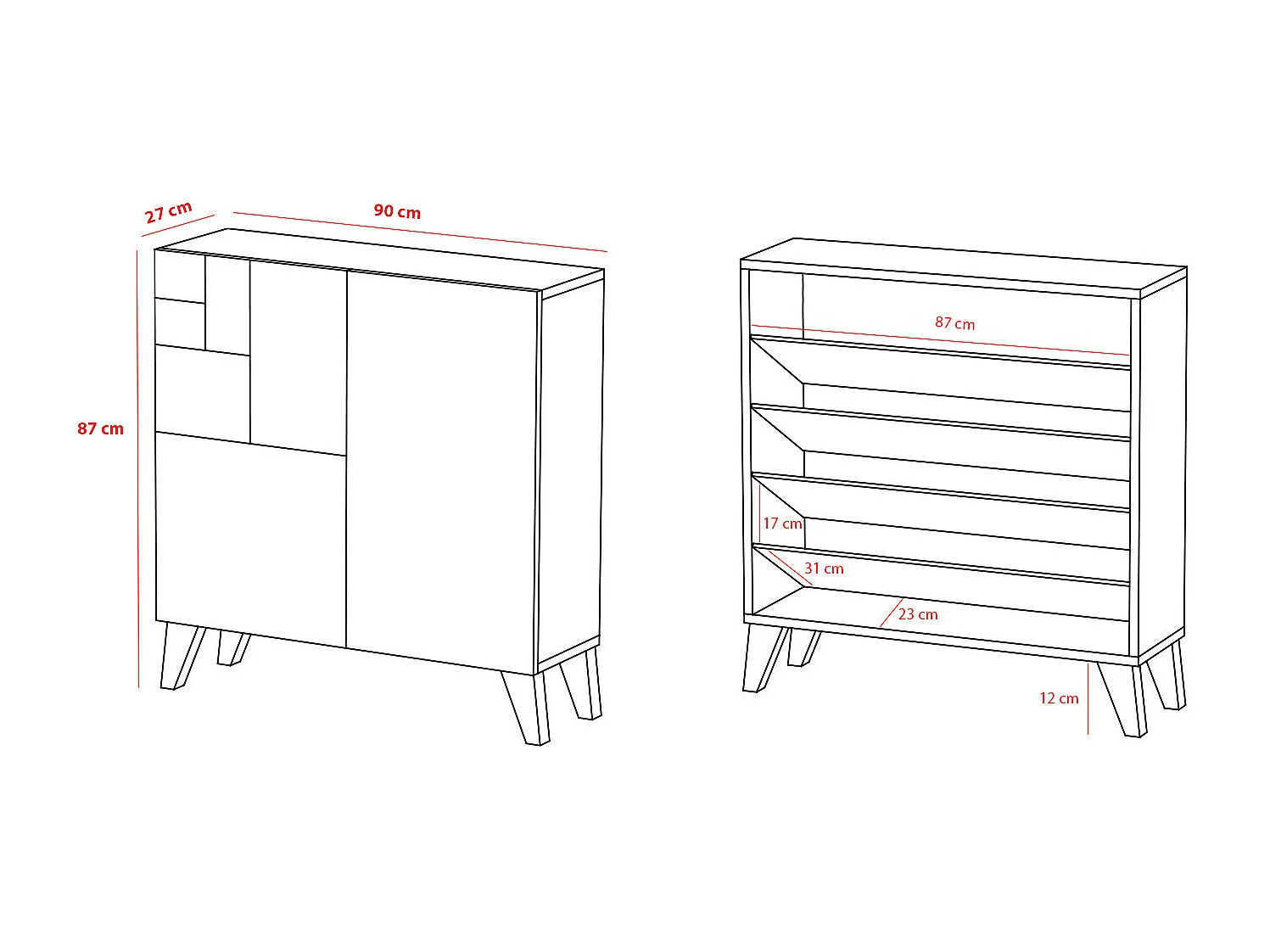 Sapateiro/Móvel organização - H87cm x L90cm x P27cm nogueira clara pernas preto - Bergen