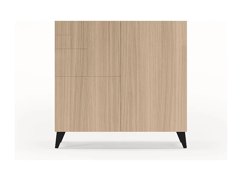 Meuble à chaussures/rangement - H87cm x L90cm x P27cm noyer clair pieds noir - Bergen