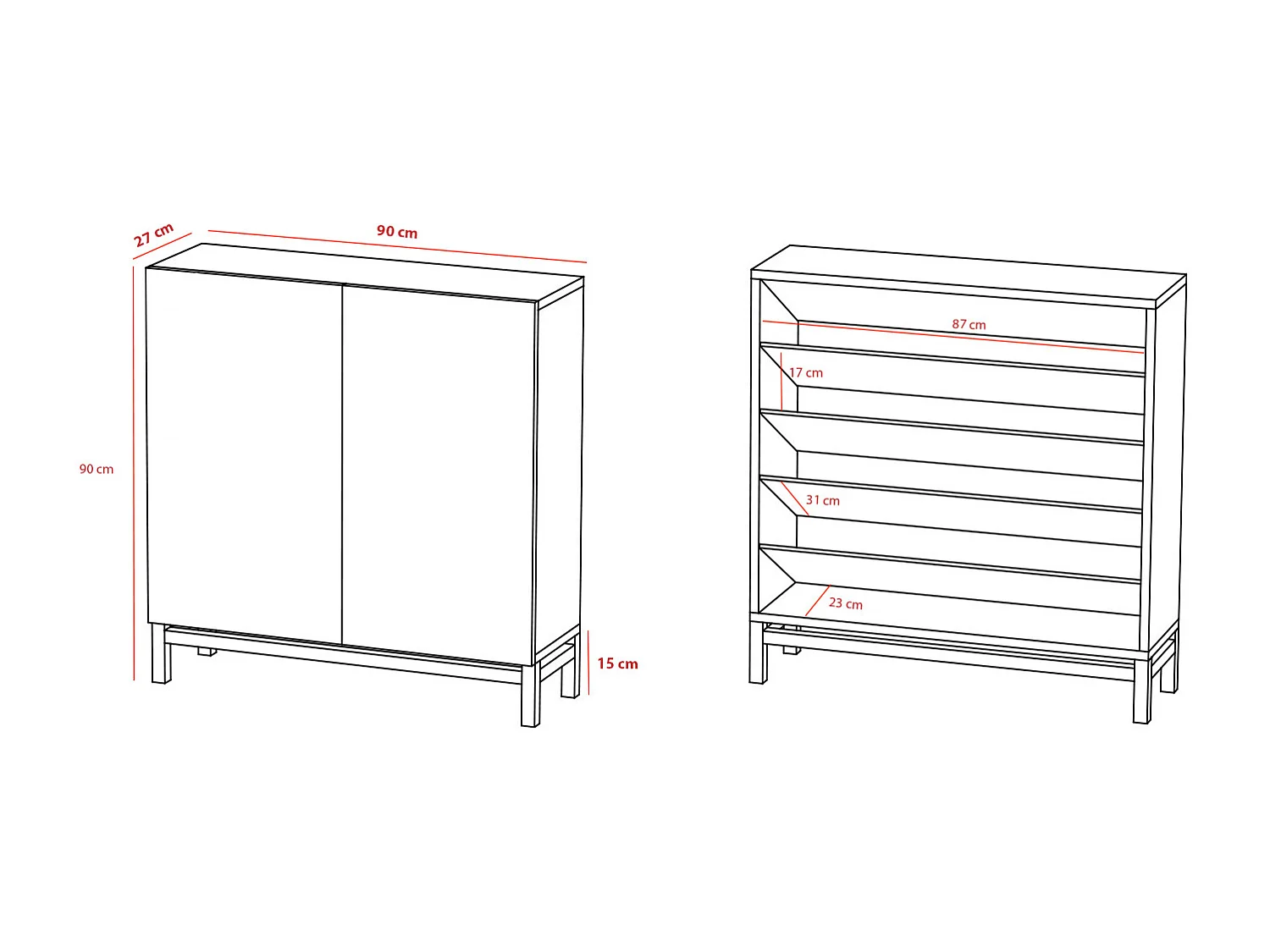 Meuble à chaussures/rangement - H90cm x L90cm x P27cm chêne portes impression lattes - Hanko