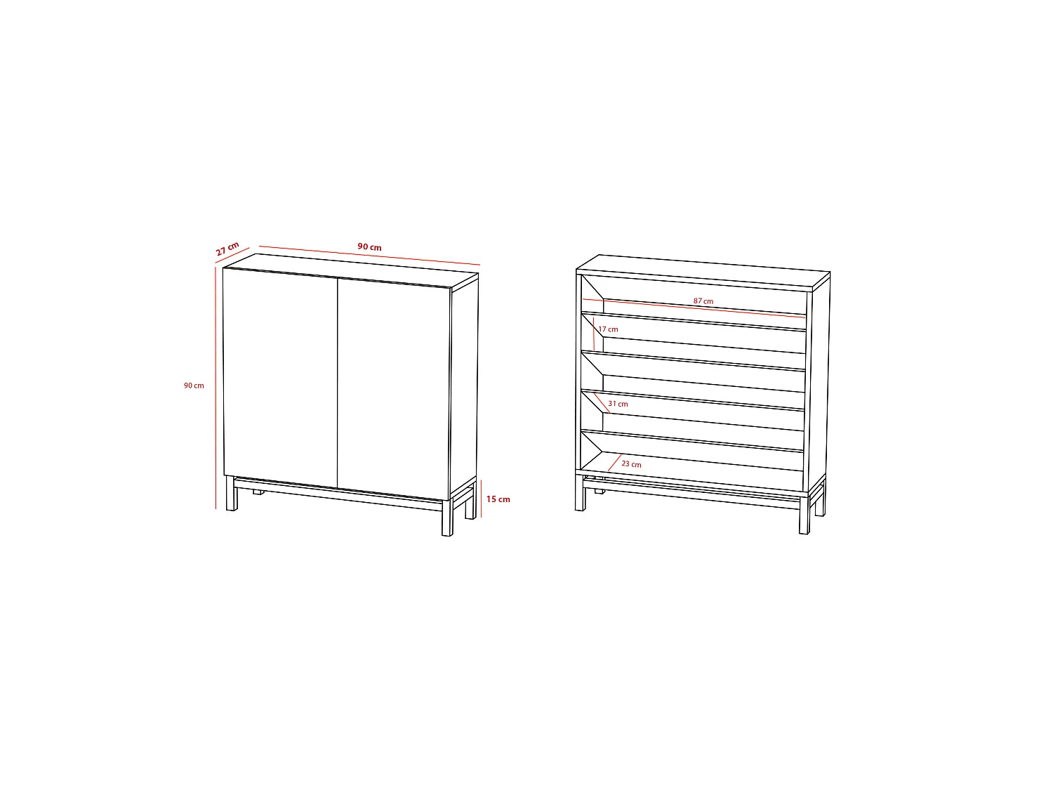 Sapateiro/Móvel organização - H90cm x L90cm x P27cm chêne portas impression serrado - Hanko