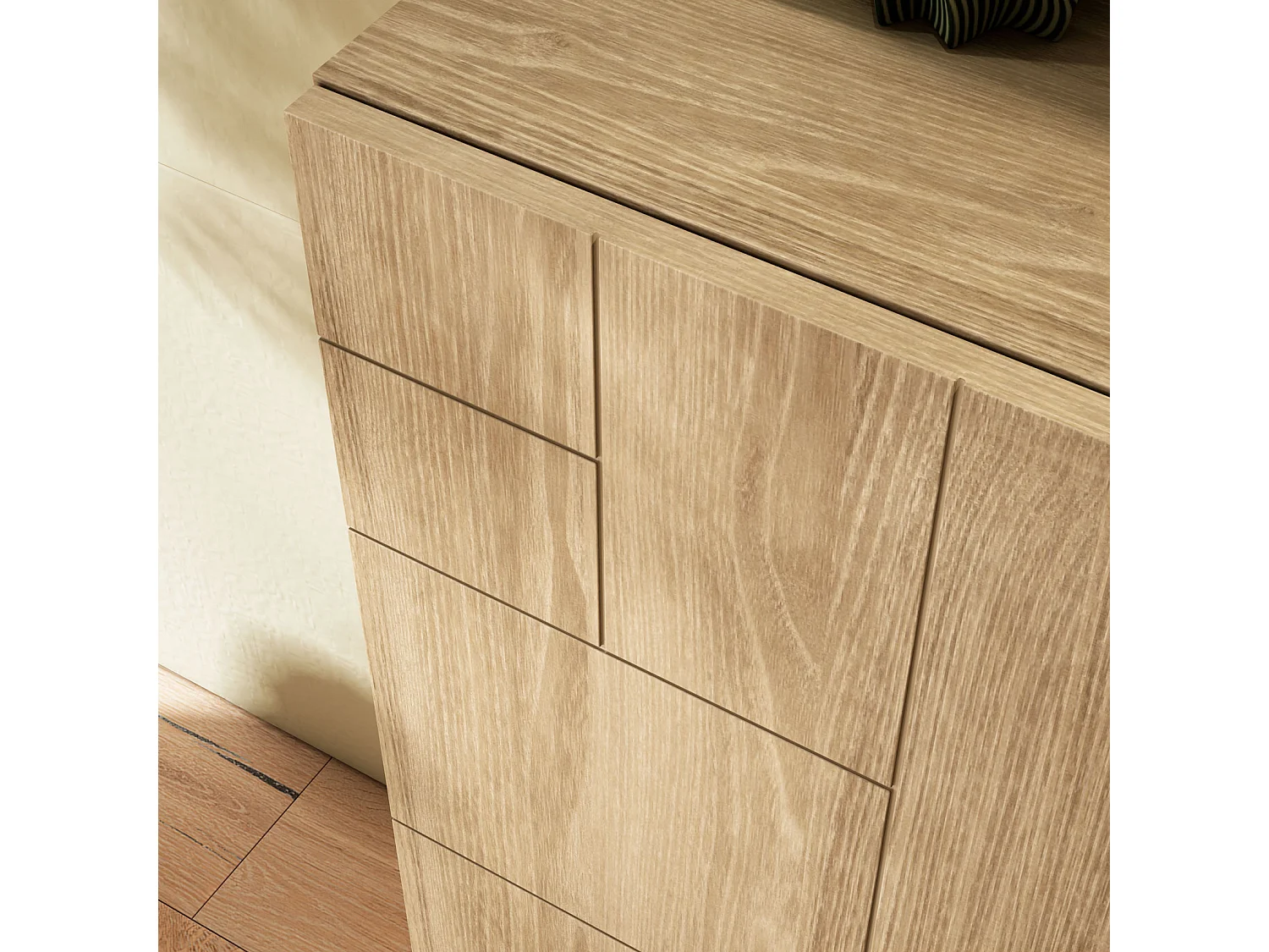 Meuble à chaussures/rangement - H87cm x L90cm x P27cm chêne dore pieds moka – Bergen